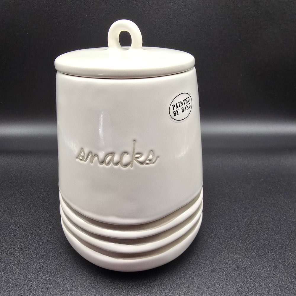 Rae Dunn Artisan Collection Snacks Hand Painted Ceramic Treat‎ Jar with Lid